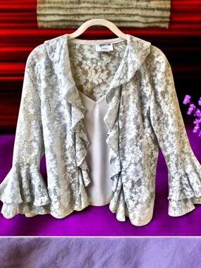 Jeffrey & Dara Evenings by Tom Barra Vintage 80's Jacket + Cami Silver NEW